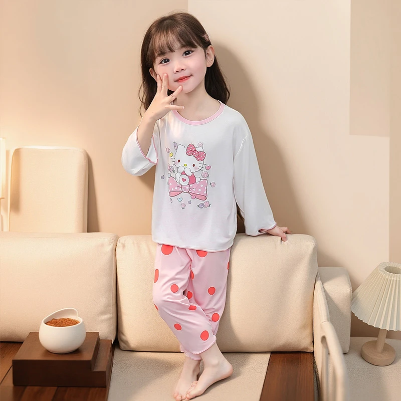 儿童睡衣春夏季冰丝莫代尔公主女孩薄款空调服宝宝套装女童家居服