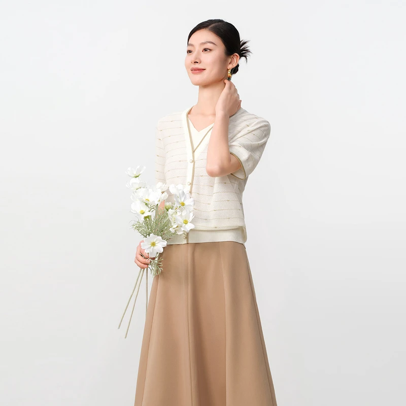 敦奴dunnu上衣气质白色针织法式时尚短款FU270941秋季开衫优雅