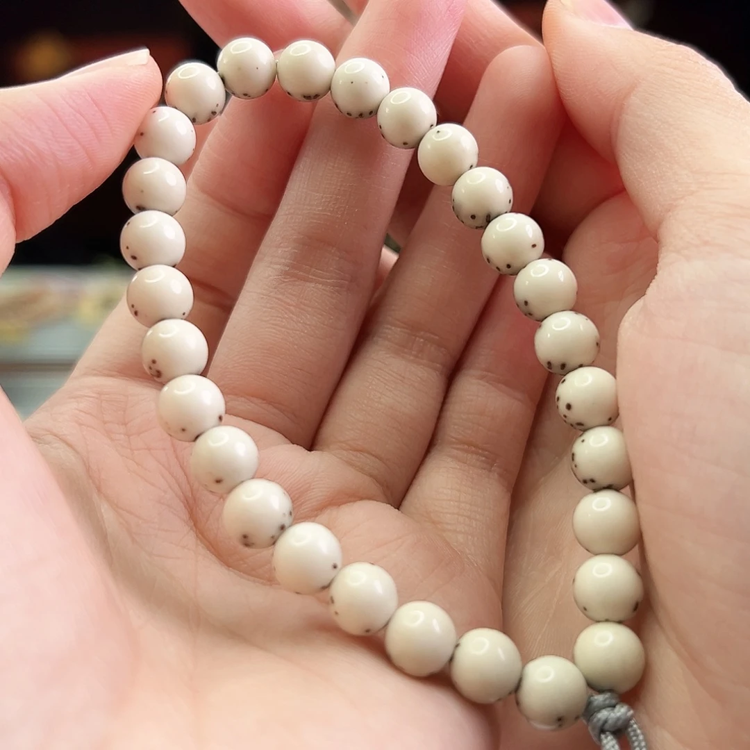 星月菩提手串Fqh8mm龙蛋 三分之二留白 绿背颗粒星