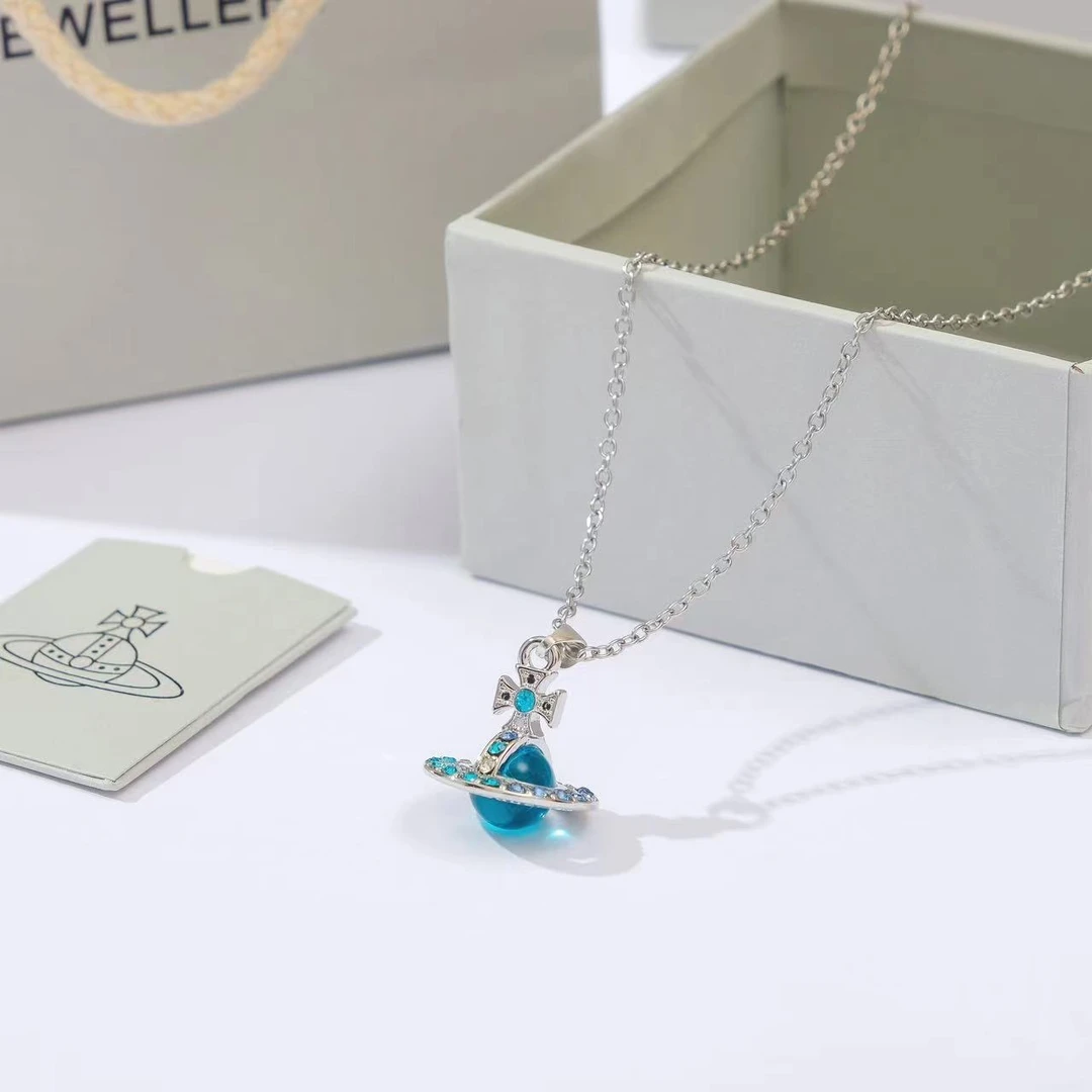 钛钢项链 中号三色钻orb项链白黑色冰川蓝紫色粉色红色链长40+5cm