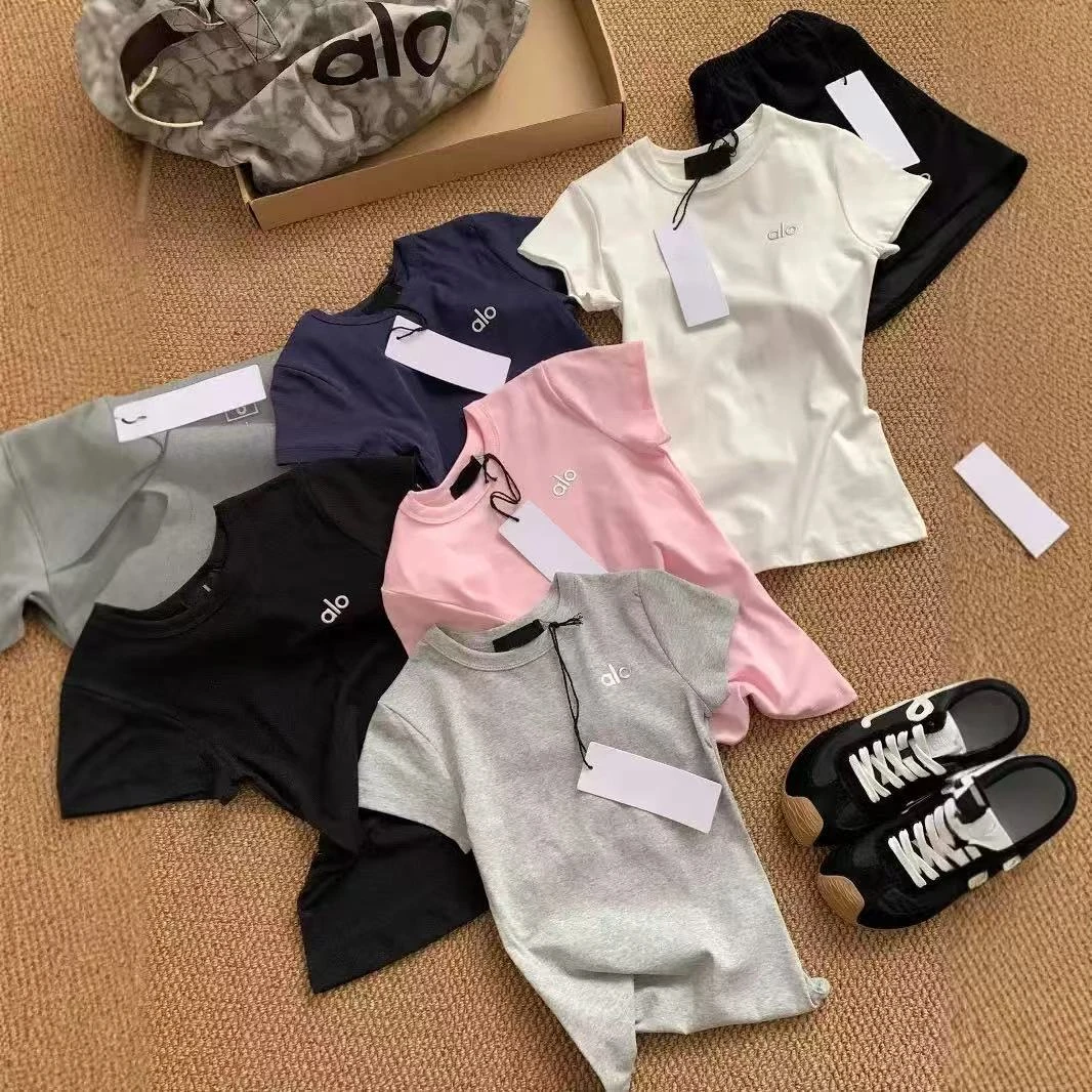alo 字母印花短袖T恤女修身设计感小众时尚百搭上衣潮