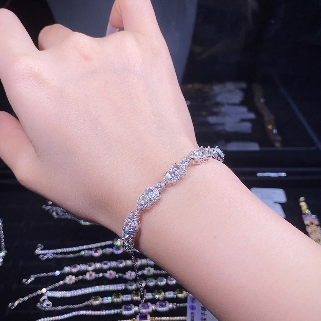 海蓝宝石银S925镶嵌手链