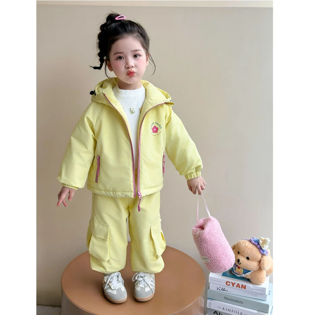 2025冬装棉服外套儿童休闲风纯色拉链宝宝休闲两件套女童时尚洋气