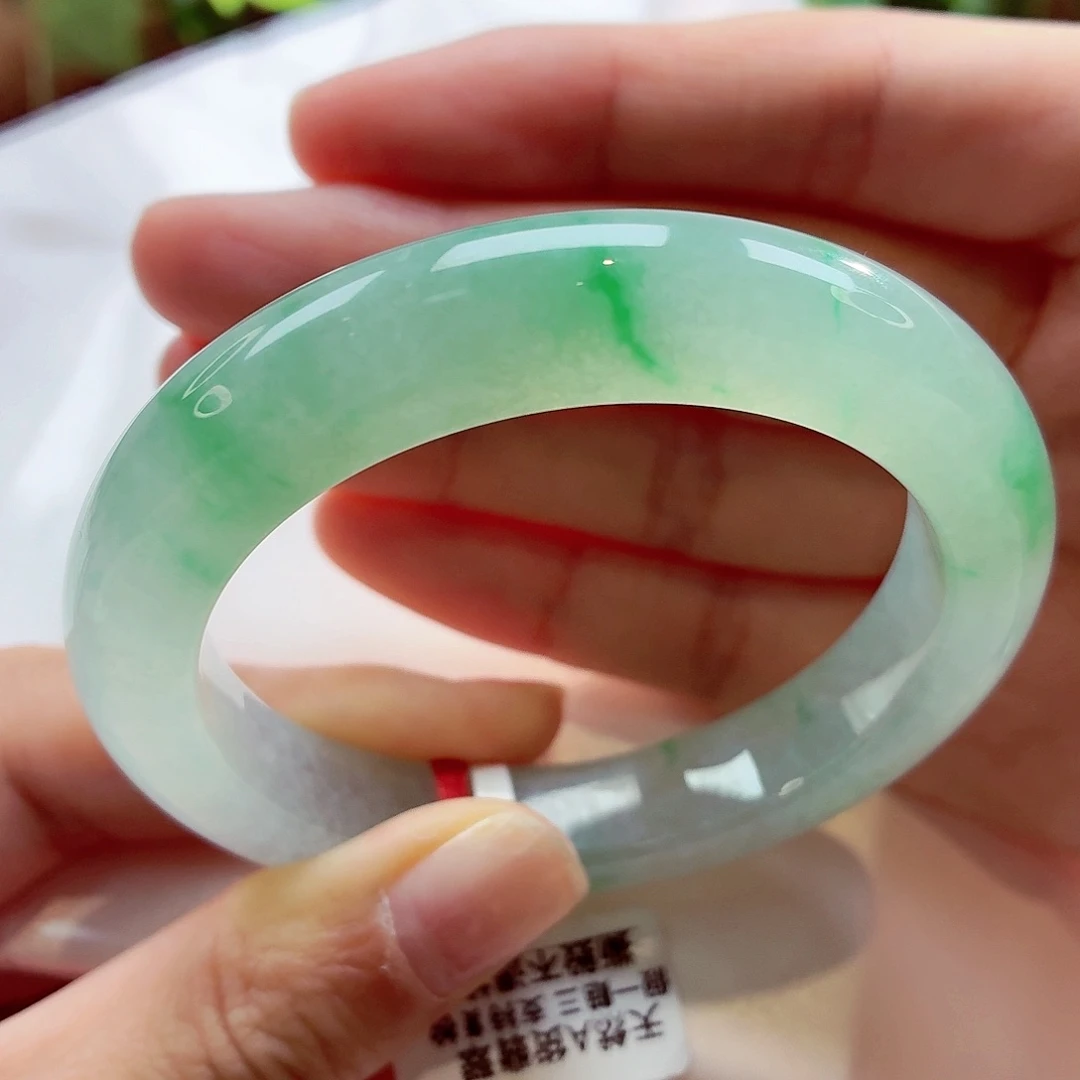 翡翠未镶嵌手镯冰飘绿6