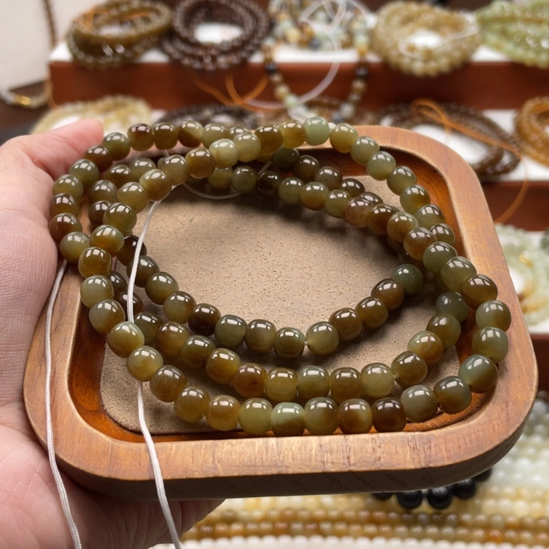 和田玉未镶嵌毛衣链珠串6*7mm