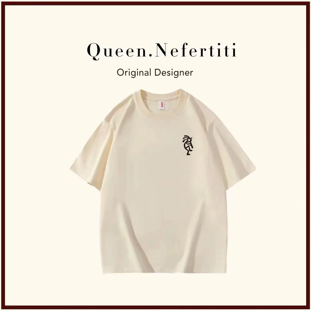 时尚百搭宽松复古圆领印花半袖夏季潮流ins简约设计师短袖-14