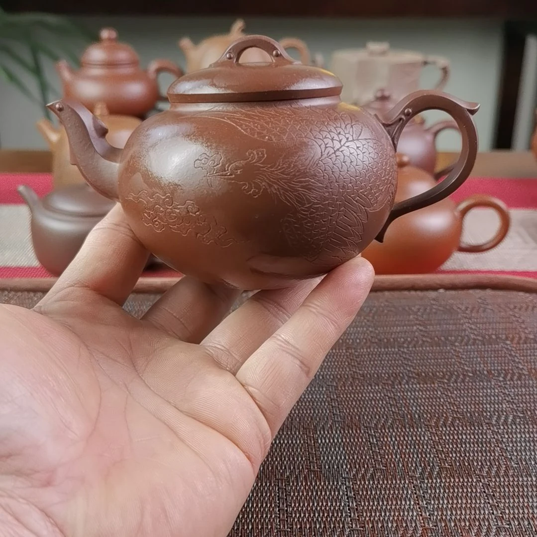 紫砂茶壶紫泥龙凤呈祥300CC国工
