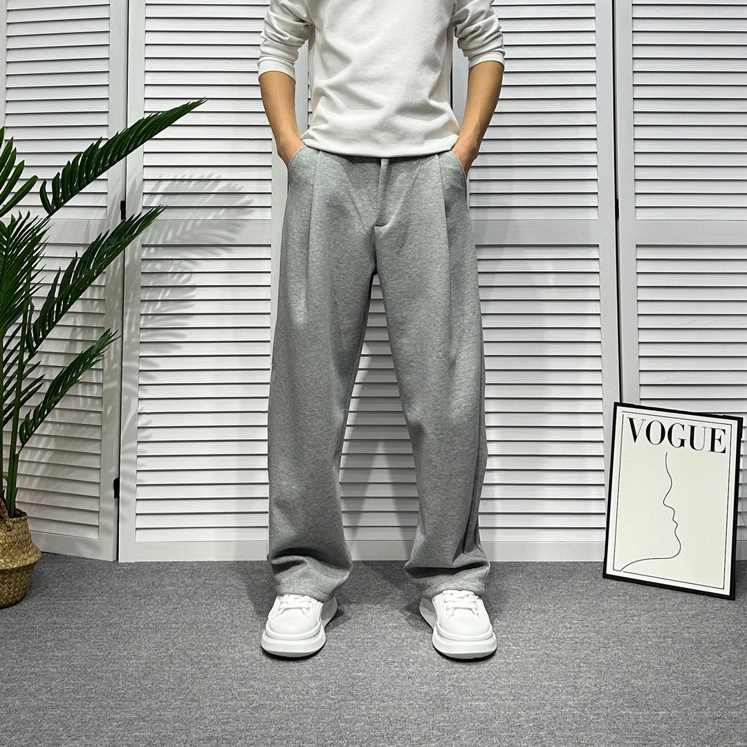 男士秋冬新宽松百搭帅气直筒运动裤厚款阔腿裤潮流纯色休闲直筒裤