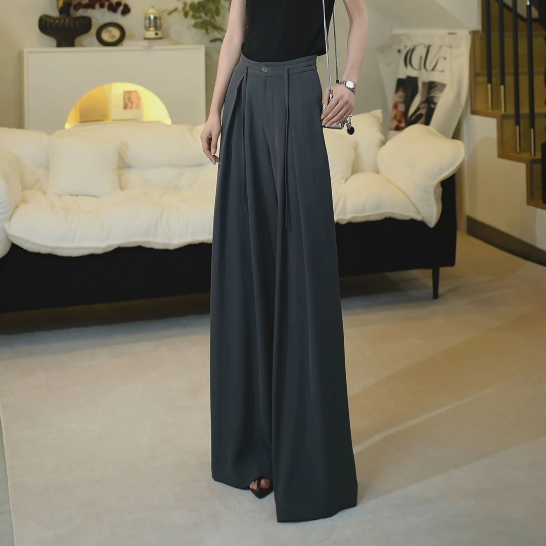 夏日穿搭！爽垂丝设计感可盐可甜高腰阔腿裤遮肉垂感裙裤25134