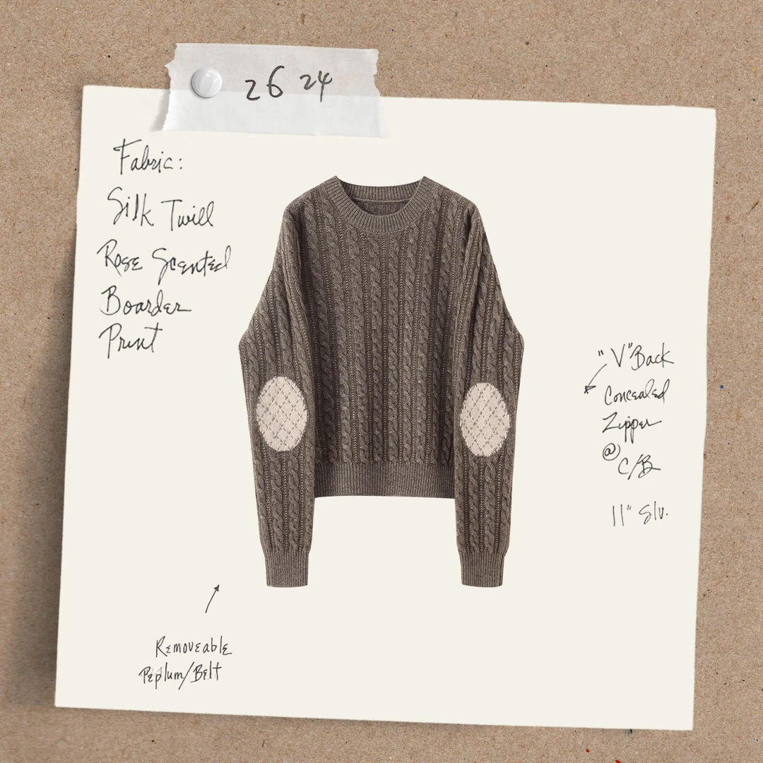 【散步】牦牛绒经典绞花重工手工缝制垫片女装毛衣7101