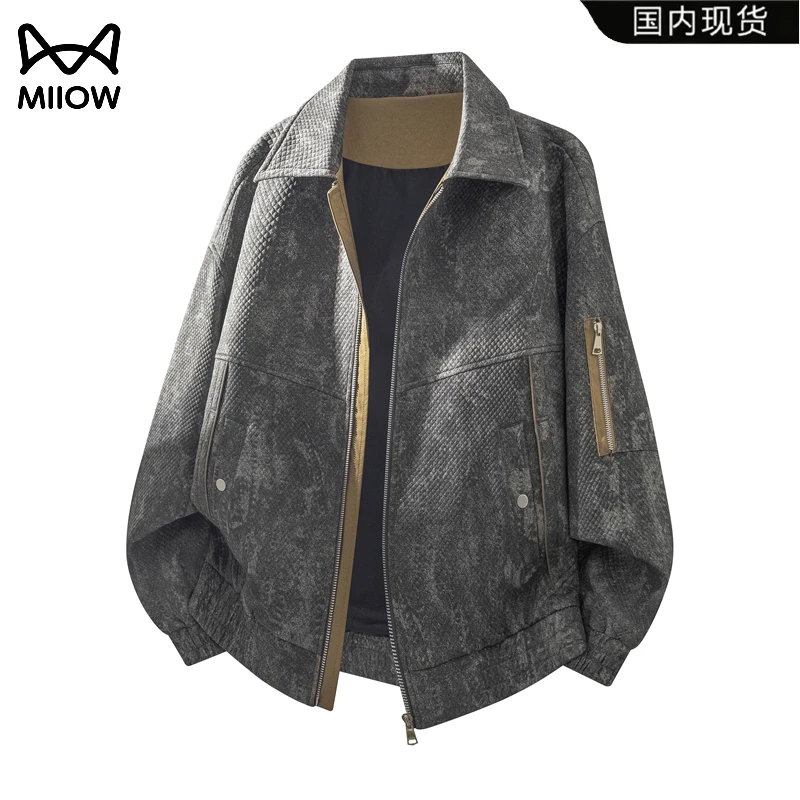 猫人底特律夹克扎染外套秋冬季新款美式复古时尚潮流上衣翻领外套
