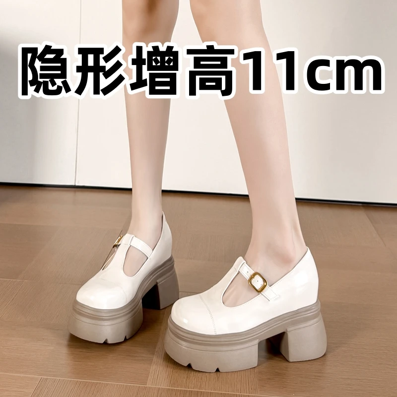 2025春夏新款配裙子女鞋粗百搭单鞋玛丽珍鞋白色高跟小皮鞋女通勤