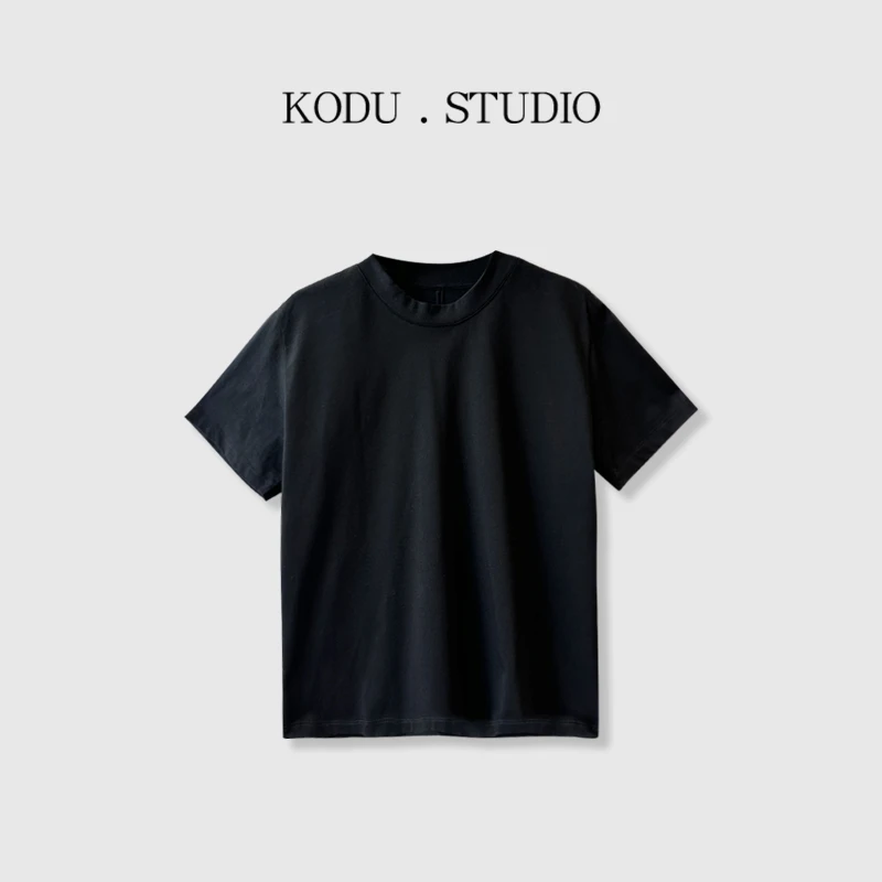 【刻度KODU】WX-4500夏季新品极简风百搭纯色后竖线小高领短袖T恤