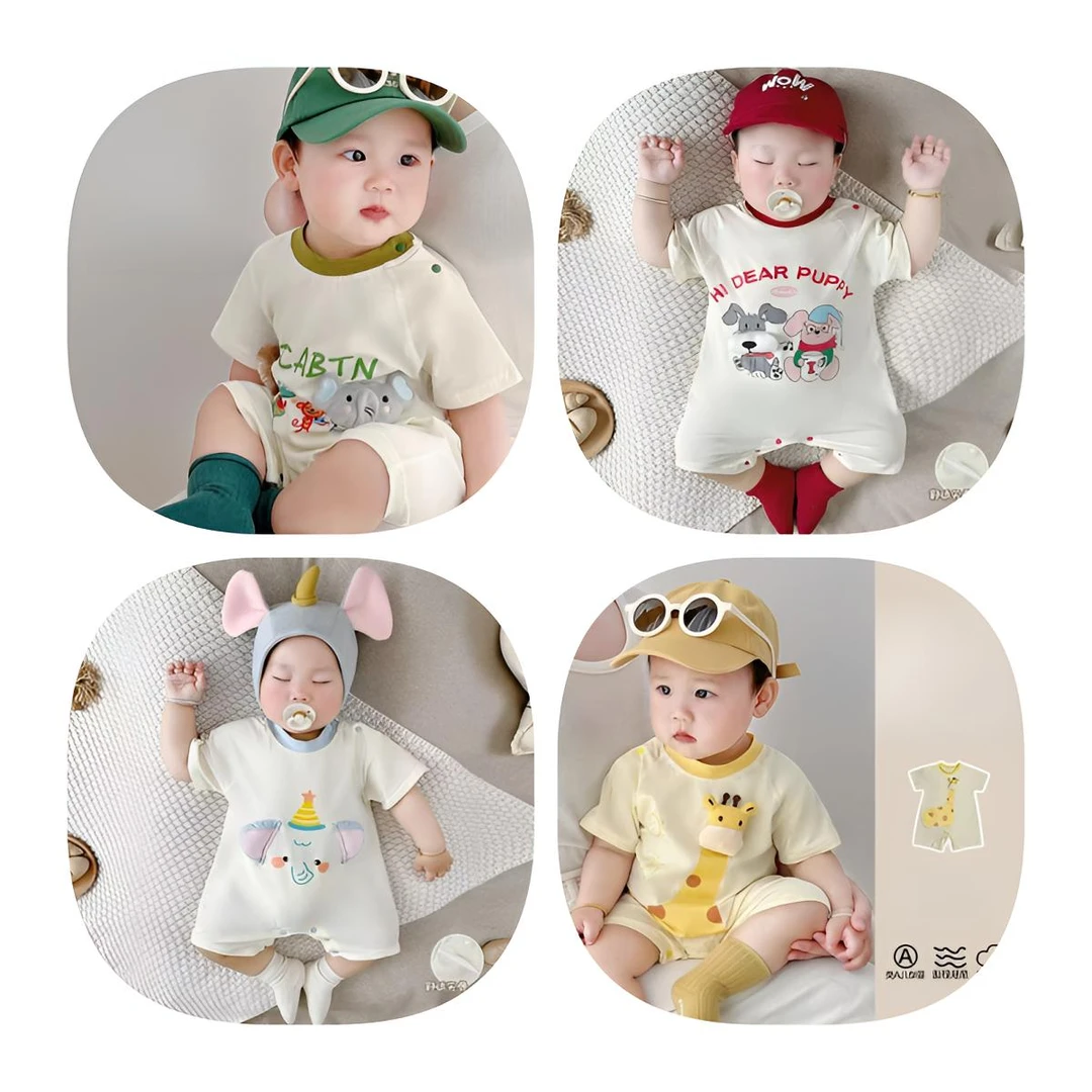 【夏款】新款多样式捏捏乐卡通动物玩偶可爱婴幼儿套头薄款连体衣