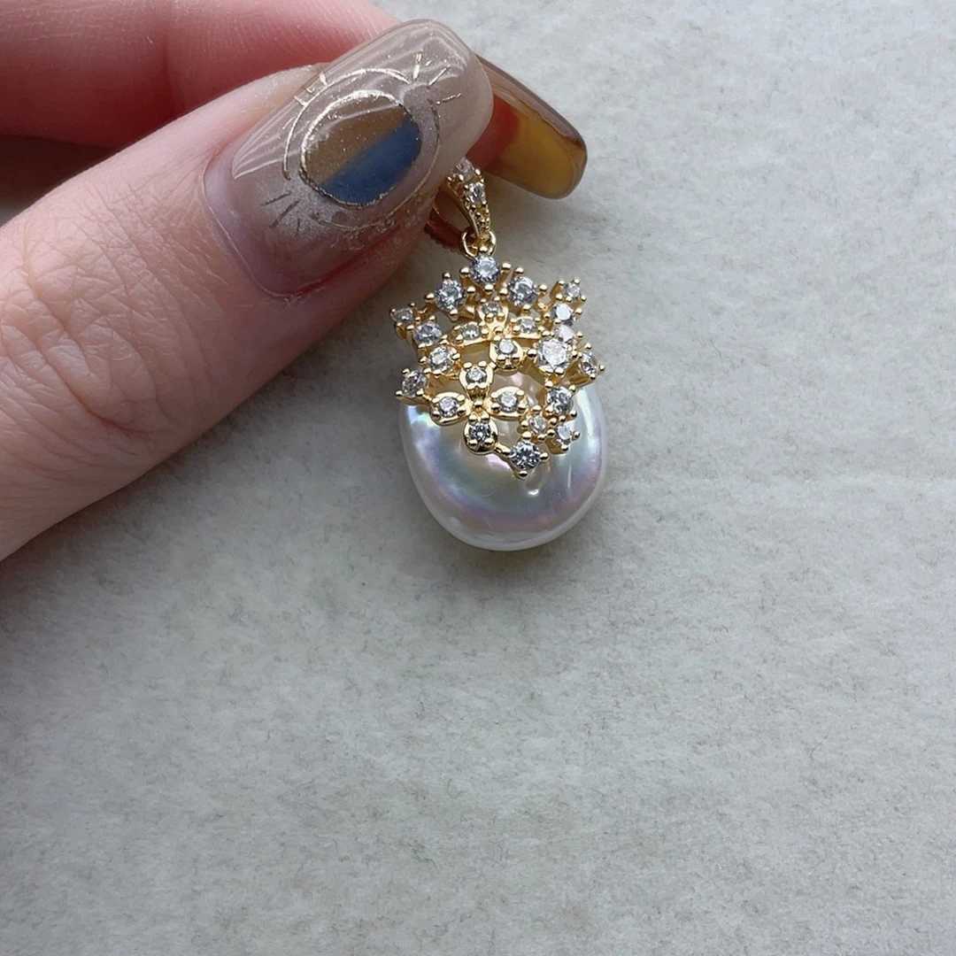 银S925镶嵌淡水珍珠吊坠47