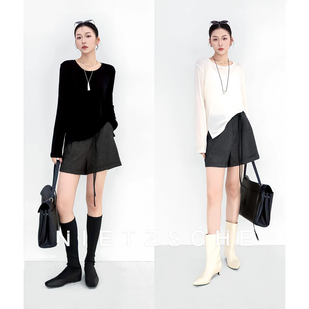 Nietzsche｜日奢风亚麻裤｜短裤女老钱贵气风 极简主义短裤7837