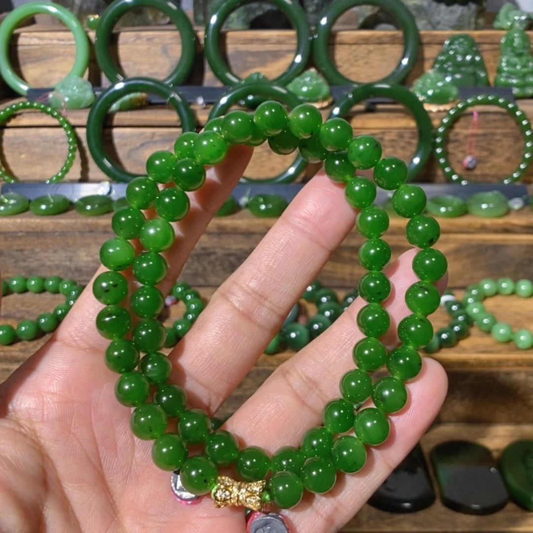 【闪购商品】吊坠(不含链)未镶嵌和田玉巴料辣绿妈妈链 8