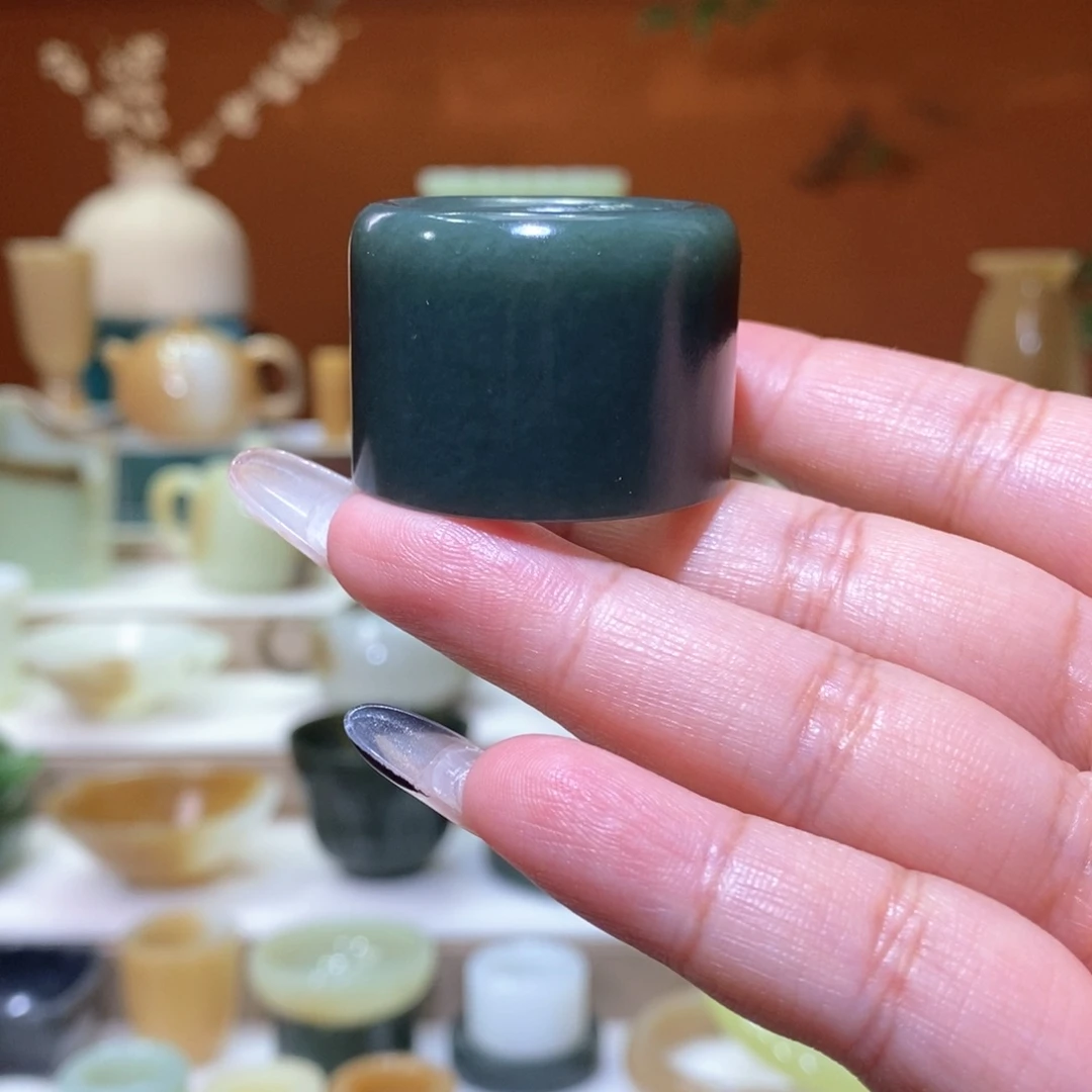 未镶嵌和田玉挂件青玉蓝调扳指22mm