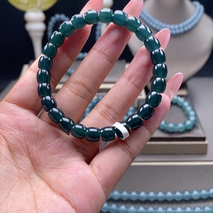 未镶嵌手链翡翠卡7.8mm墨蓝绿