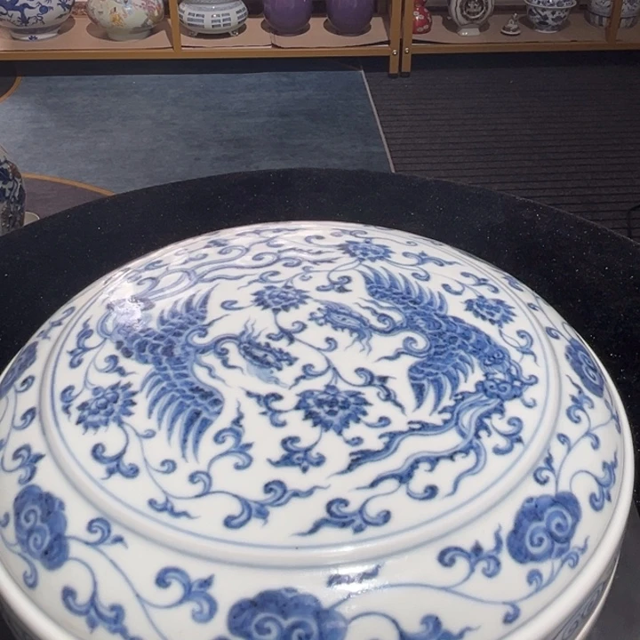 琉璃手工艺品时**械瓷满居青花凤穿缠枝花卉捧盒