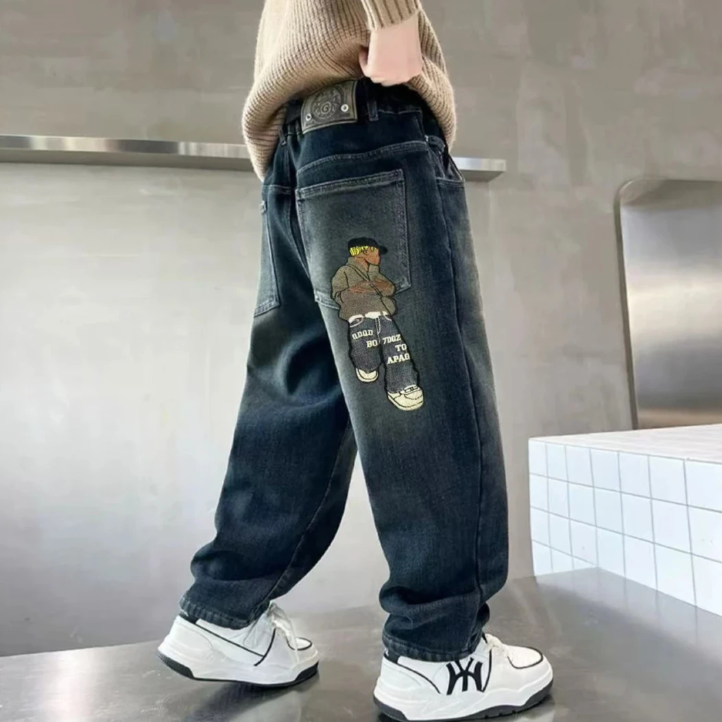 儿童装男童秋装裤子2025新款中大童春秋款男孩酷帅牛仔裤秋季长裤