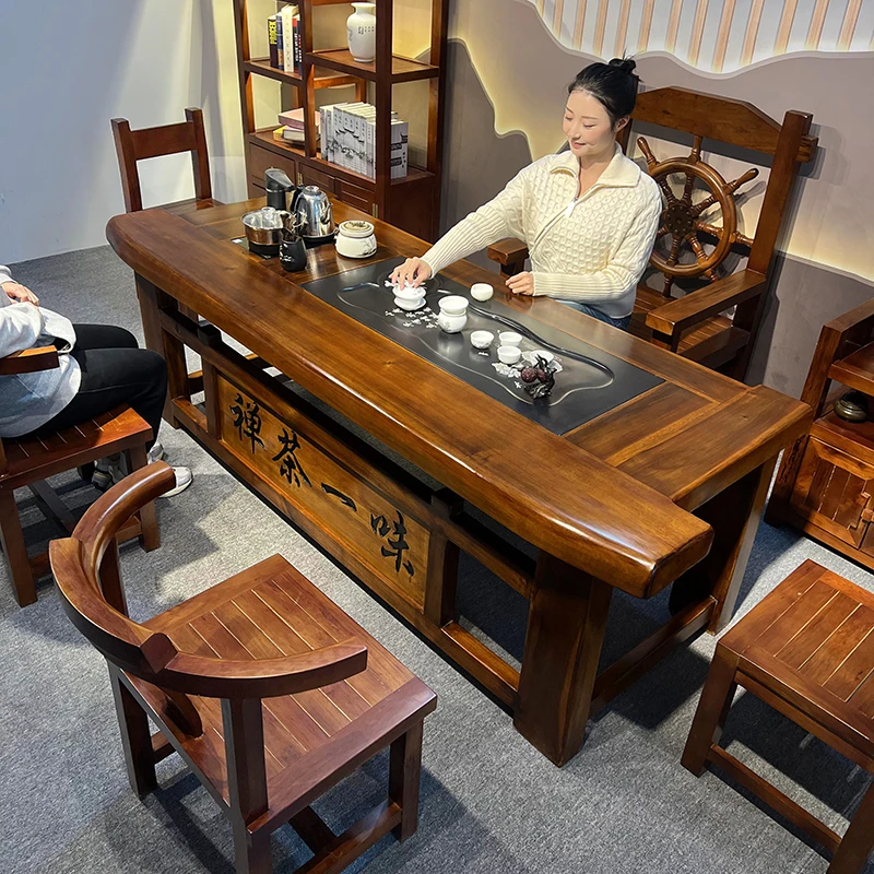 老船木茶桌椅组合实木家用茶几套装中式客厅高端茶台办公室原木桌