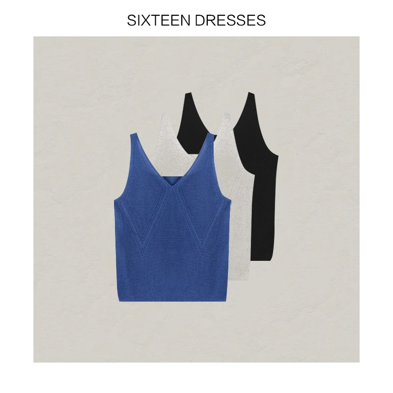 【SIXTEEN DRESSES】轻奢高级感外穿毛针织V领吊带背心女内搭春夏新