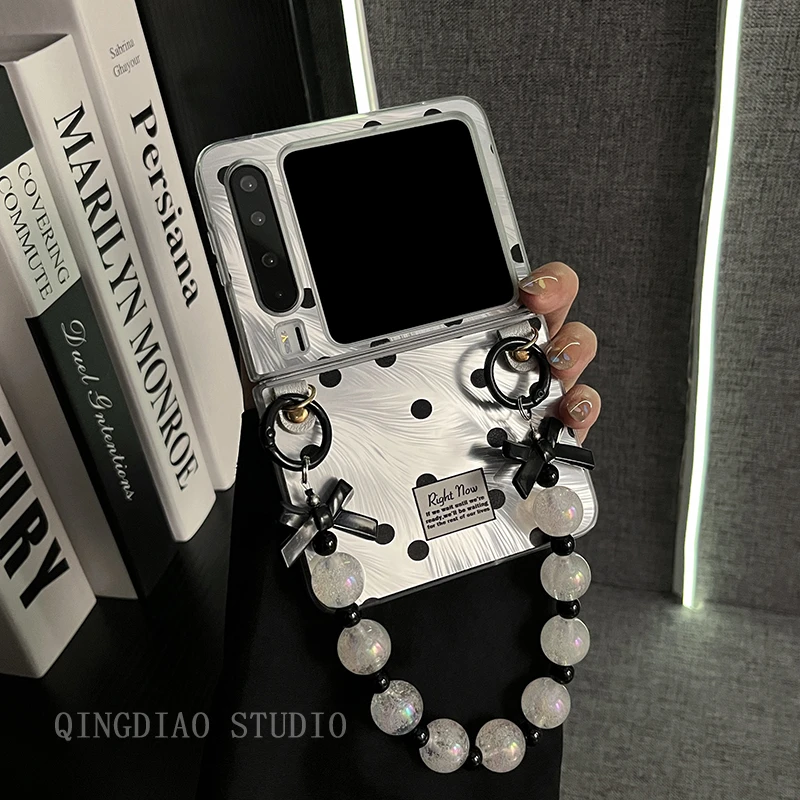 ins羽纱黑波点蝴蝶结手链适用于华为Pura X手机壳全包新款purax