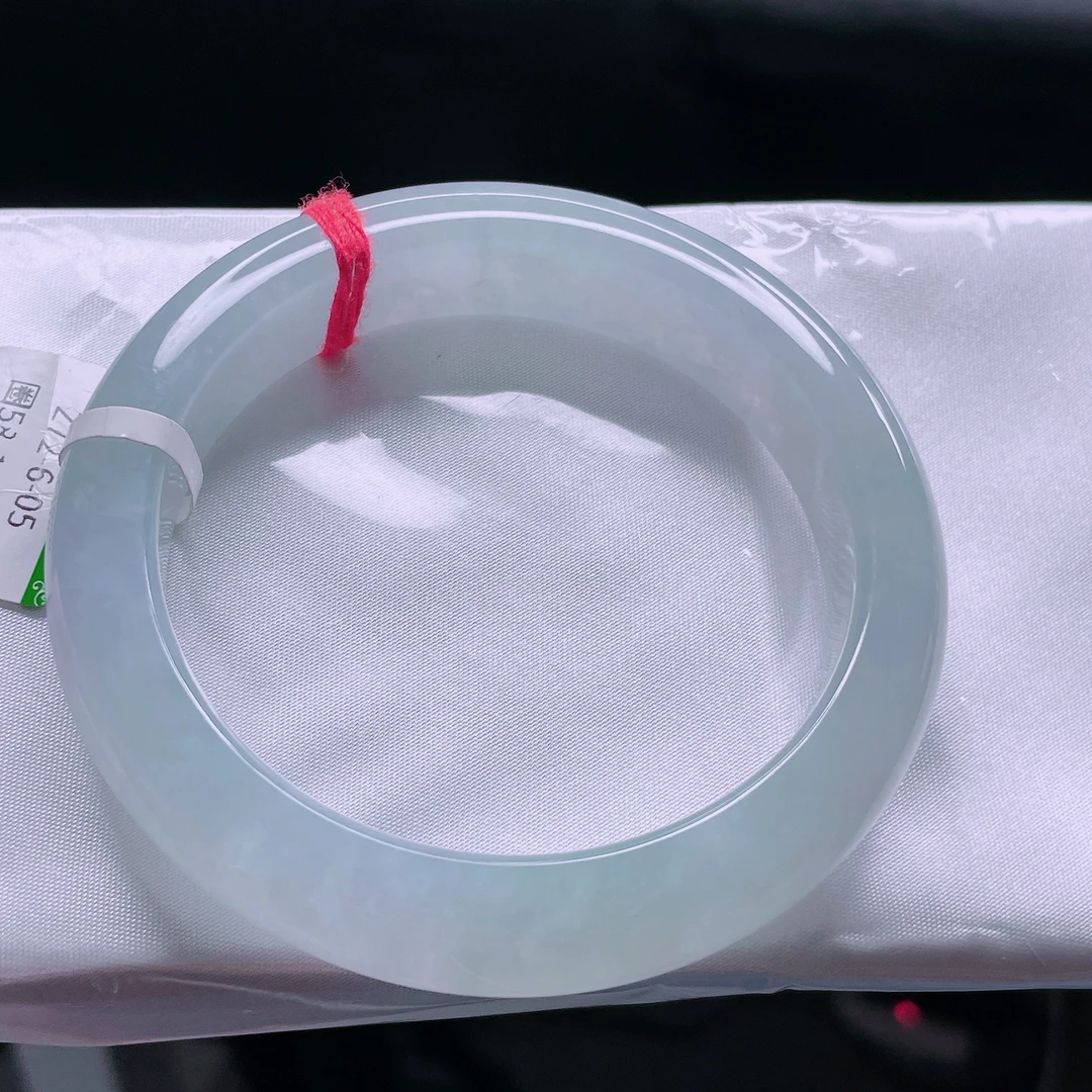 58圈缅甸天然A货冰飘花翡翠冰种浅绿平安镯正圈手镯肤冰透女款