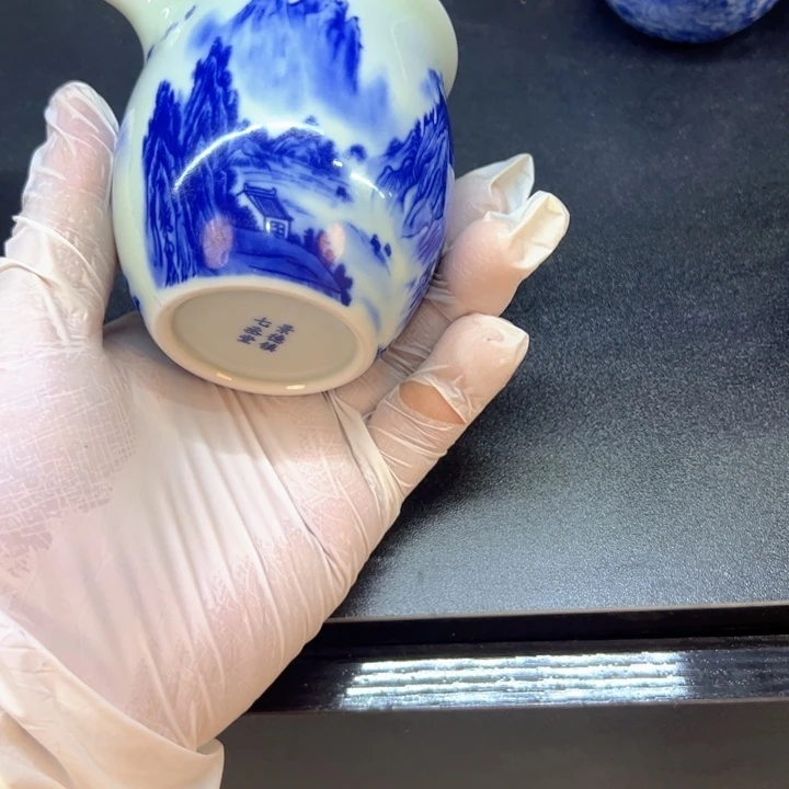 瓷片白青花千里江山公道杯全品