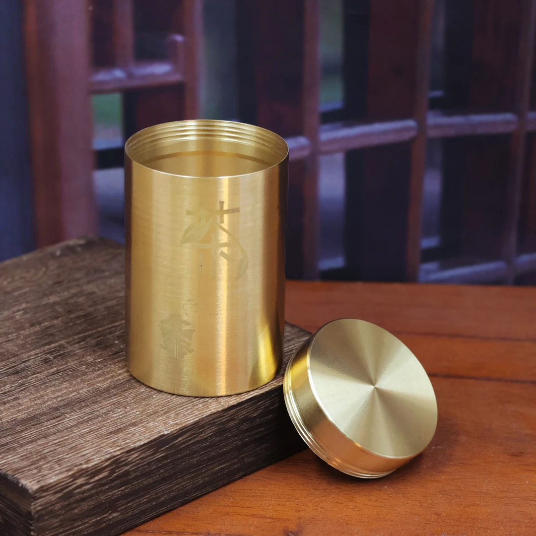 大号黄铜茶字茶叶罐办公室工艺品摆件