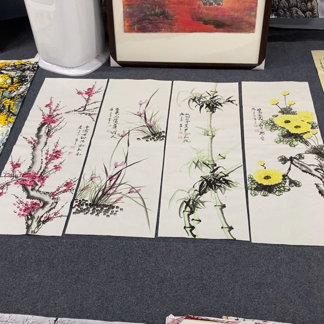 国画100✖️35四条屏梅兰竹菊画画画画画画