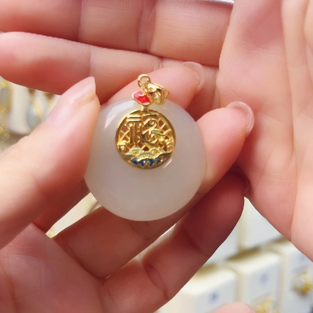 和田玉银S925镀金镶嵌颈饰