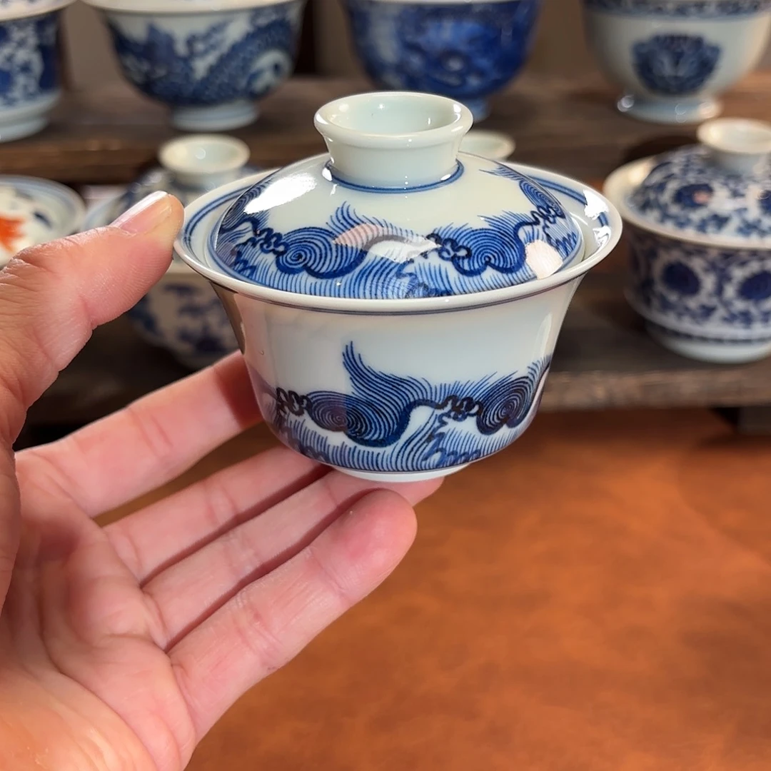 景德镇纯手工手绘小马蹄盖碗