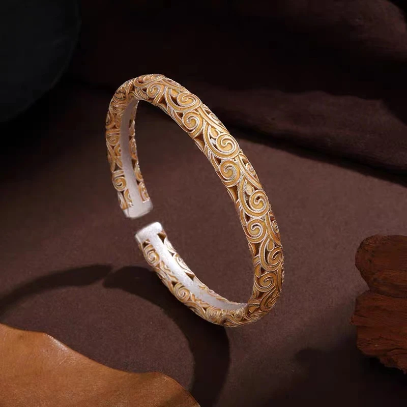 足银手镯 足银 祥云镂空手镯开口CL082
