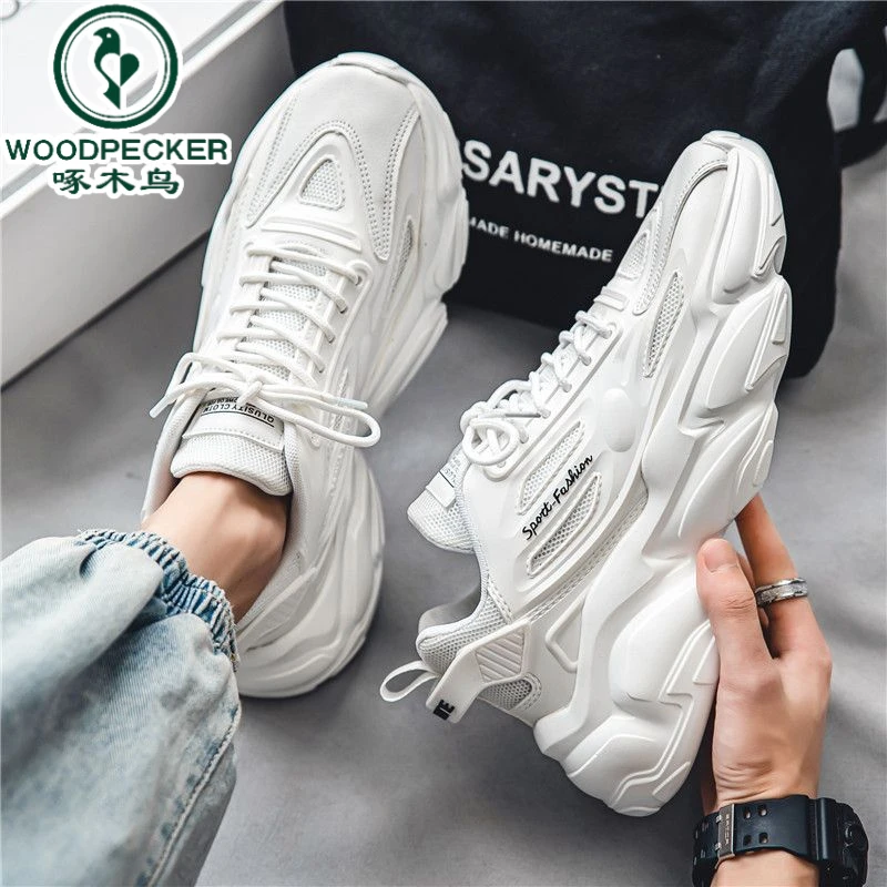 【正品】啄木鸟秋季男鞋透气男运动休闲小白网鞋跑步增高老爹潮鞋