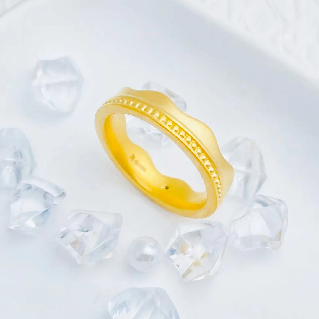 【国潮】足金999 皇冠金珠波纹戒指 1.58 20圈口