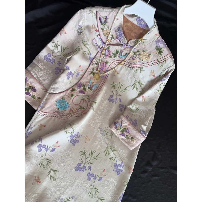 2468-常熟新中式春秋新款【薰衣草】气质网红日常刺绣中国风连衣裙