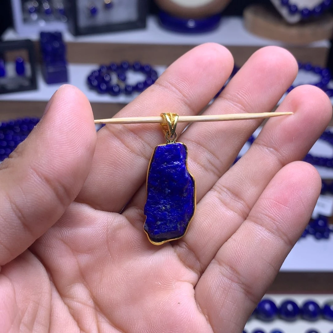 青金石银S925镶嵌吊坠(不含链)原石吊坠