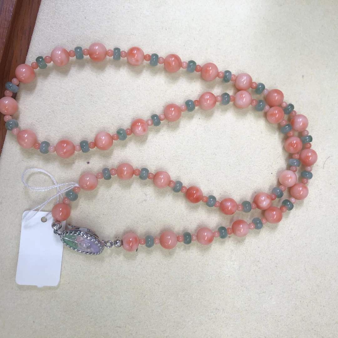 天然粉珊瑚精品圆珠项链