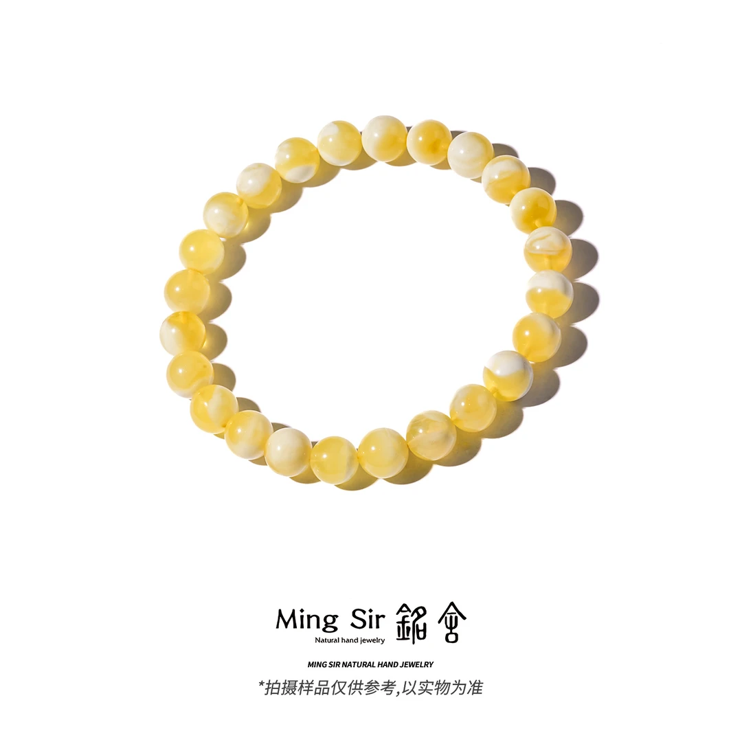 【铭舍 金羽·收藏级金绞蜜半盆VS】8-10mm天然俄料蜜蜡圆珠单圈手串