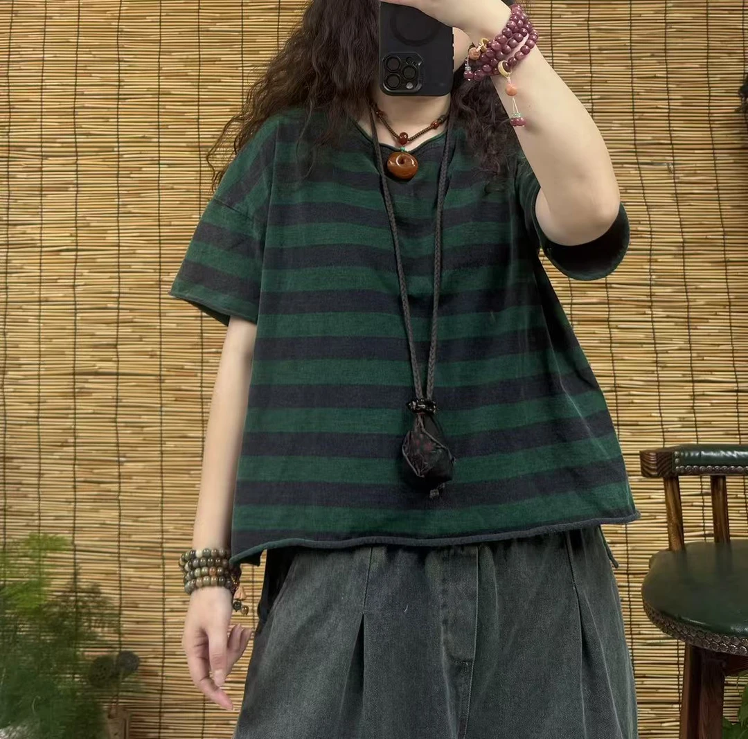 3329炒色色织条纹短袖T恤（长58左右，90-160斤）