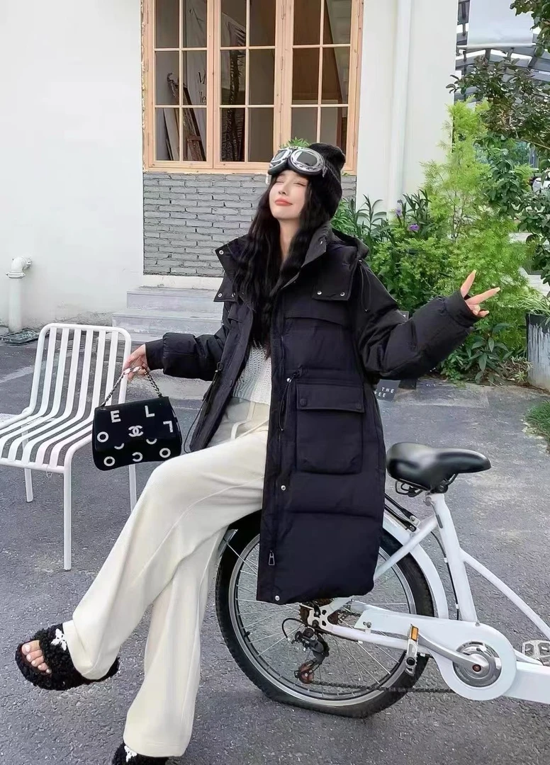 2025新款加厚羽绒服女长款过膝时尚收腰宽松冬季羽绒服90白鸭绒