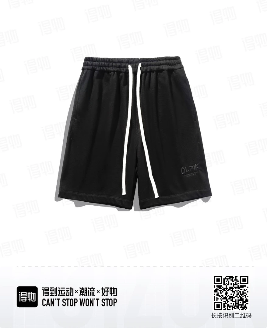 OLRK 复古纯色logo字母绣花运动五分短裤
