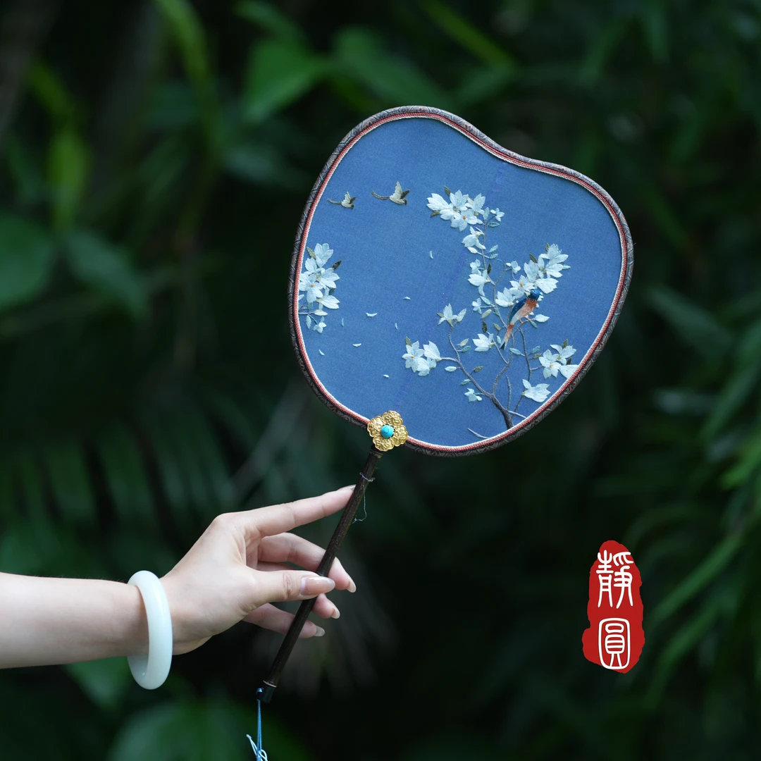 玉兰花鸟 手工刺绣团扇