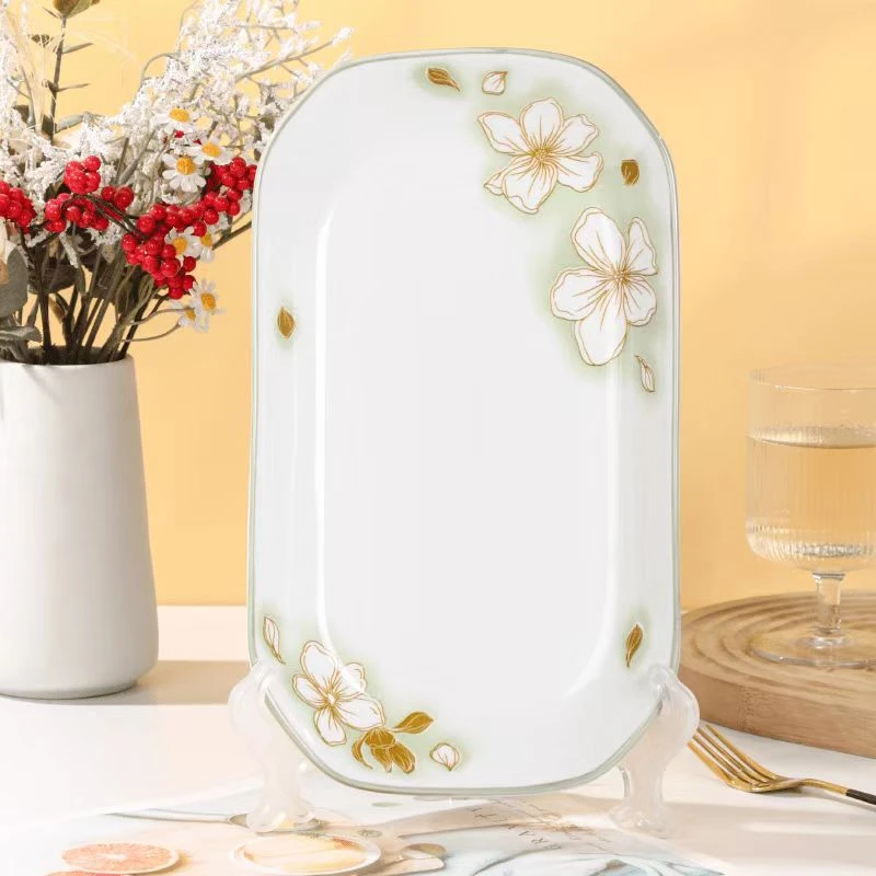 1只装30厘米黄金叶12英寸家用陶瓷鱼盘蒸鱼盘中式创意红烧鱼盘子