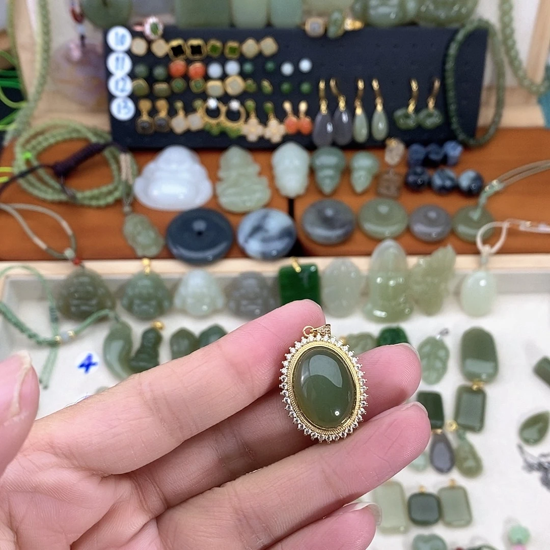 和田玉银S925镶嵌吊坠(不含链)