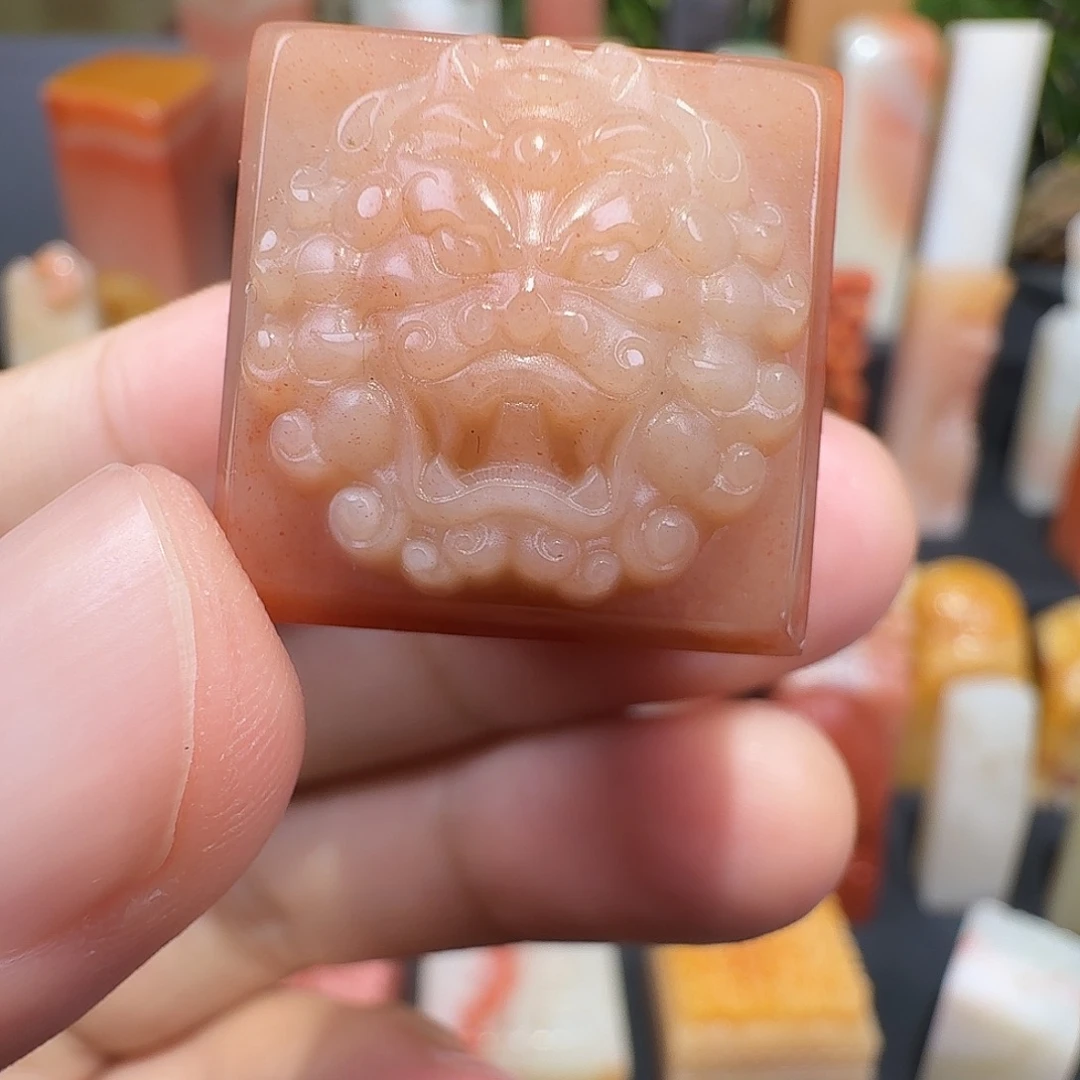 老挝石印石饕餮博古纹