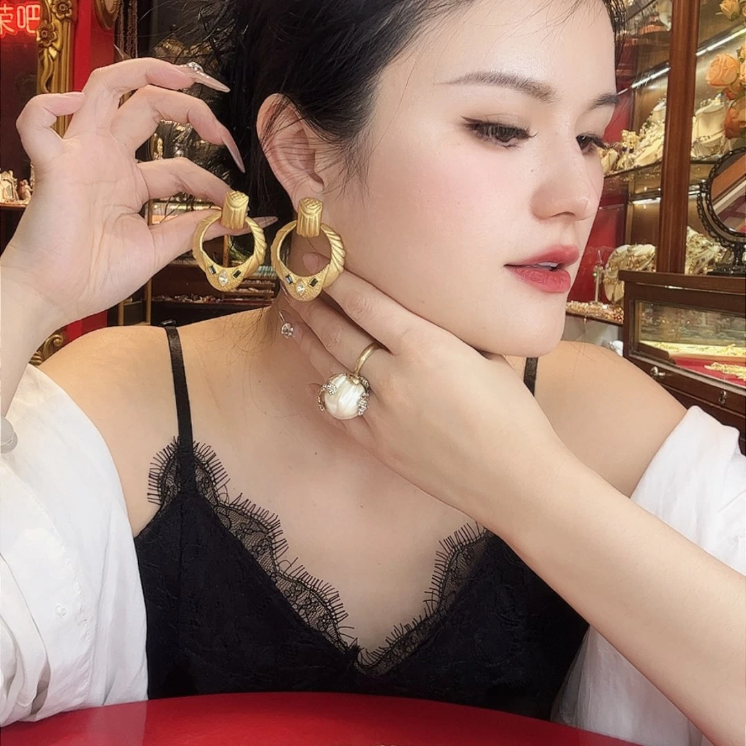 琉璃铜合金锆石铁合金美国古董耳夹