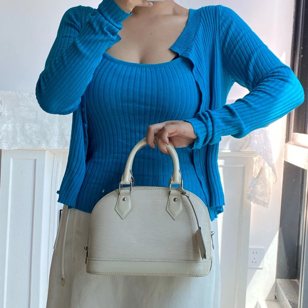 95新 LouisVuitton/路易威登 lv白色银扣水波纹贝壳手提斜挎包